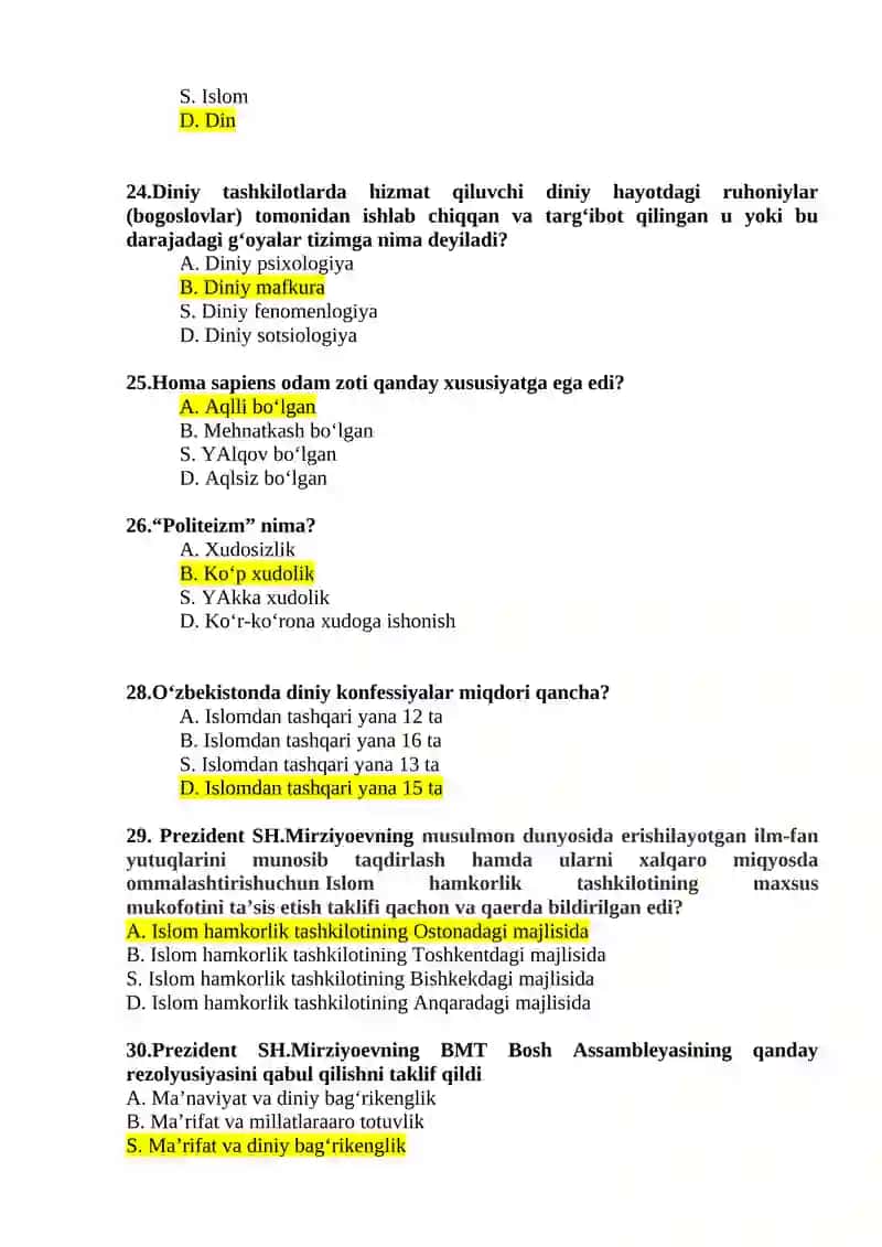 DINLAR FALSAFASI fanidan testlar 4