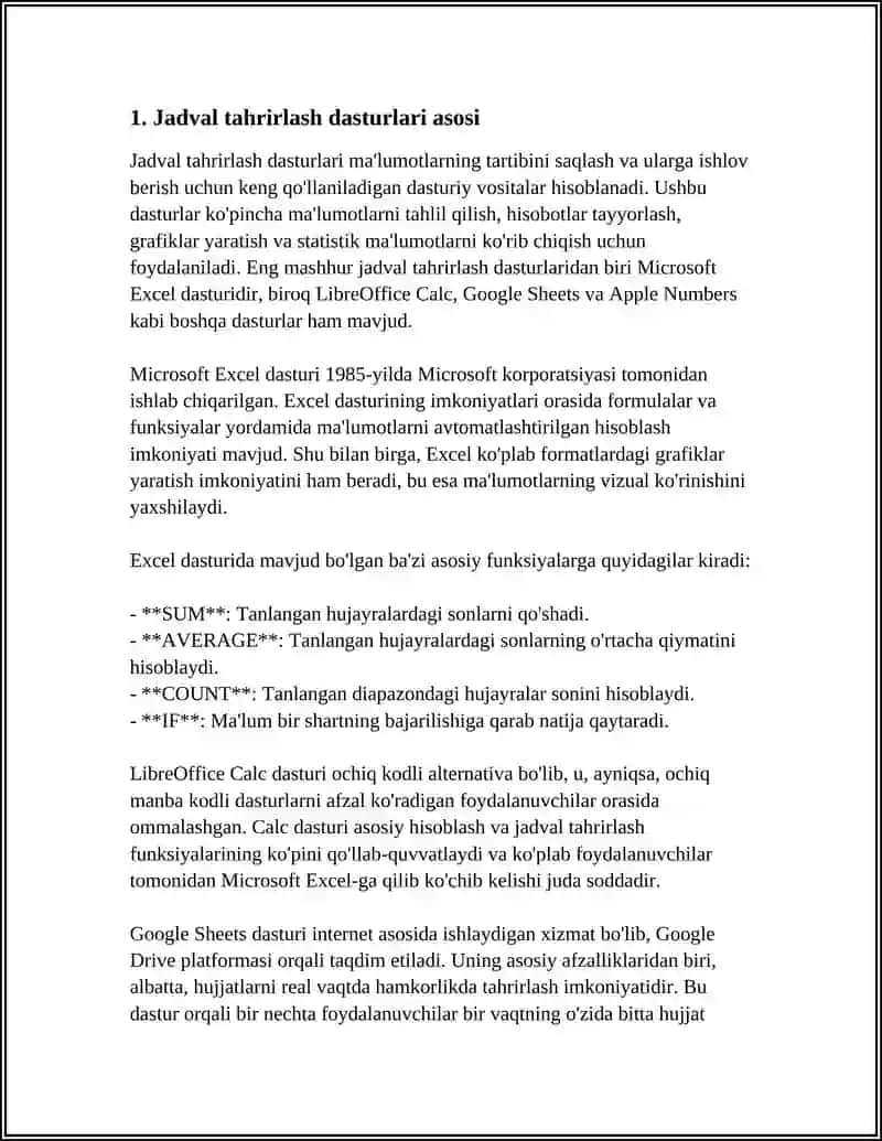 IQTISODIY AXBOROTLARNI JADVAL REDAKTORI VOSITALARIDAN FOYDALANGAN HOLDA QAYTA ISHLASH DASTURLARI 4