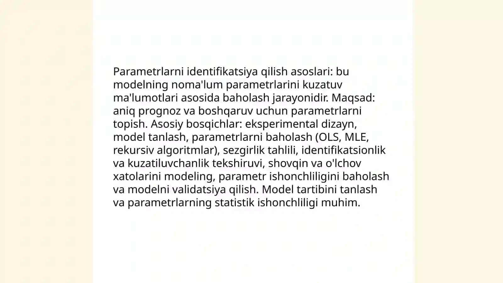 Kompyuterli matematik tizimlash fanidan. Model parametrlar tahlili 4