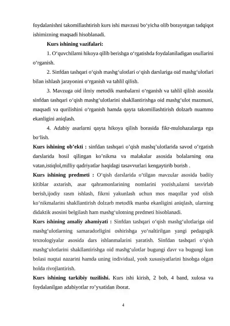 Sinfdan Tashqari O’qish Asosiy Bosqich Darslarini Tashkil Etish (3 - Sinf) 4
