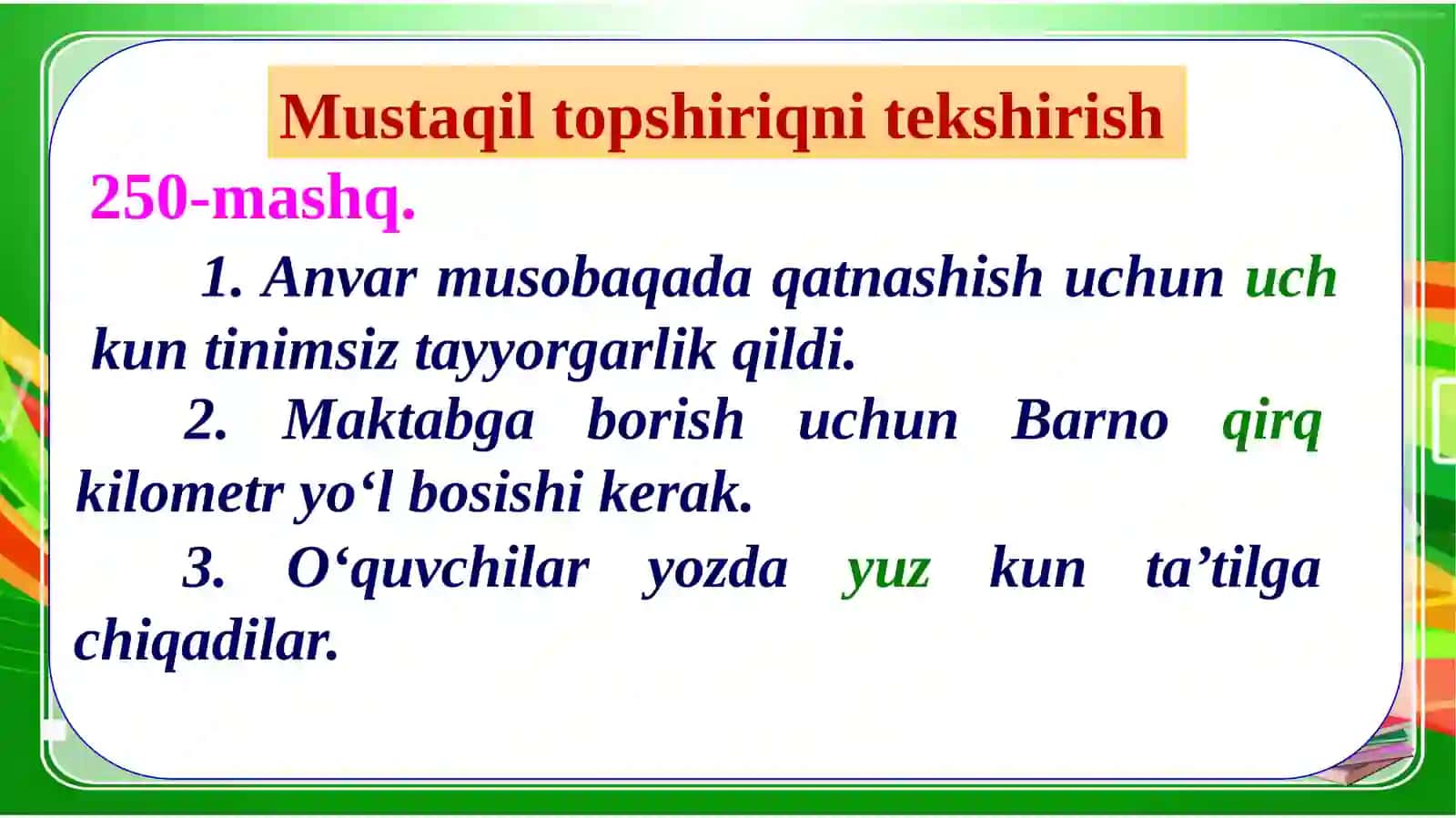 Matndan sonlarni topish va tahlil qilish mashqlari 4