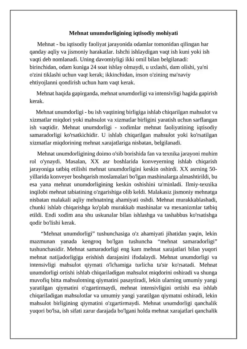 Mehnat unumdorligi-iqtisodiy o’sish omili sifatida 4