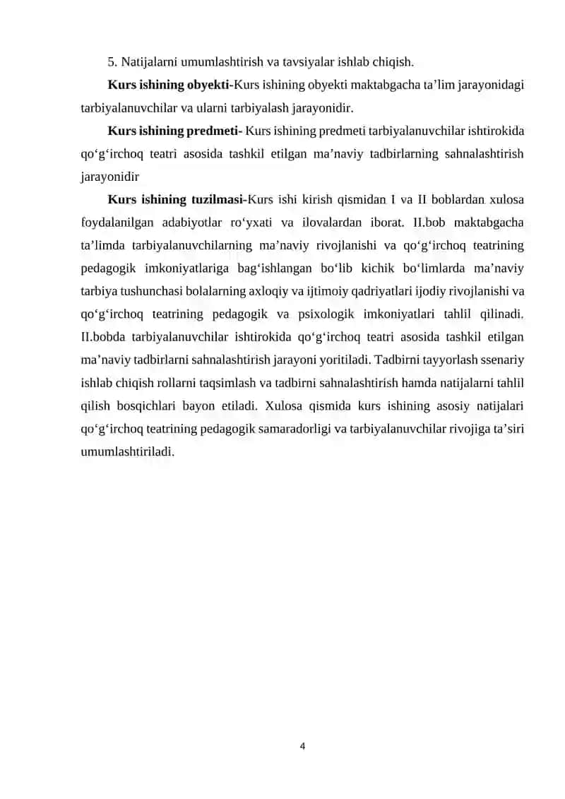 Maktabgacha ta'lim jarayonida tarbiyalanuvchilar ishtirokida qo'g'irchoq teatri asosida tashkil etilgan ma'naviy tadbirlarni sahnalashtirish2.docx 4
