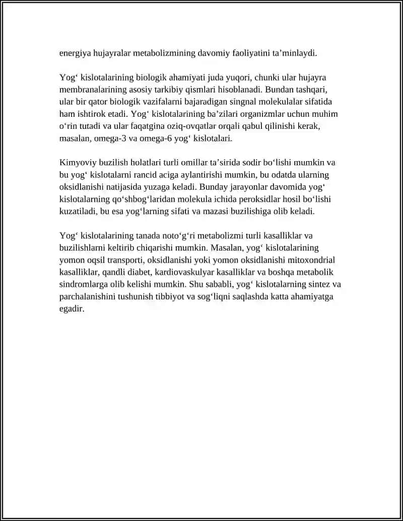 YOGʻ KISLOTALARI, ALFA OKSIDLANISHI, AHAMIYATI VA BUZILISHLARI 4