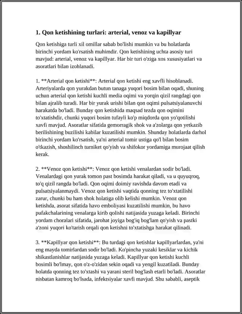 QON KETISHIDA UCHRAYDIGAN ASORATLAR VA BIRINCHI YORDAM 4