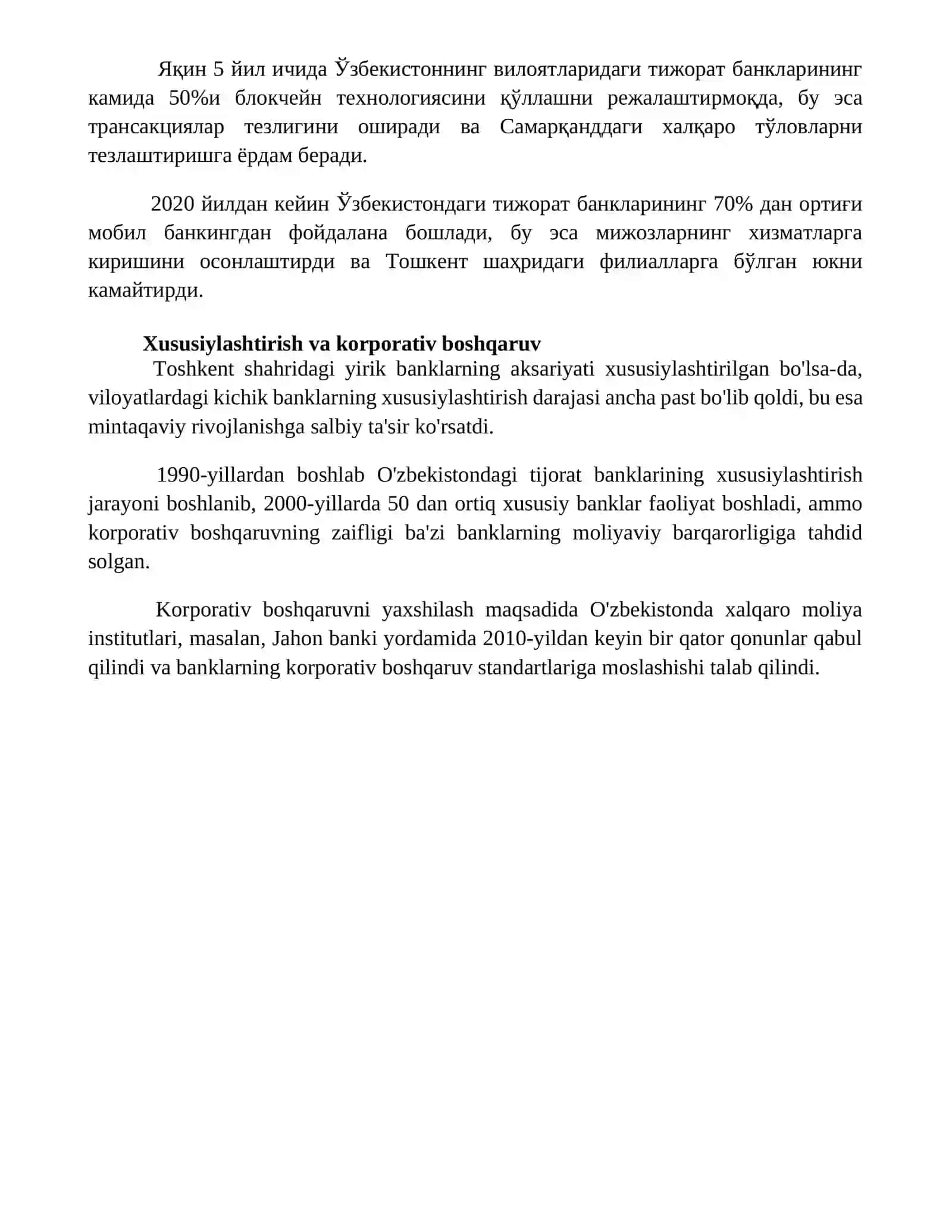 O'zbekistonda tijorat banklarining transformatsiyasini rivojlantirish 4