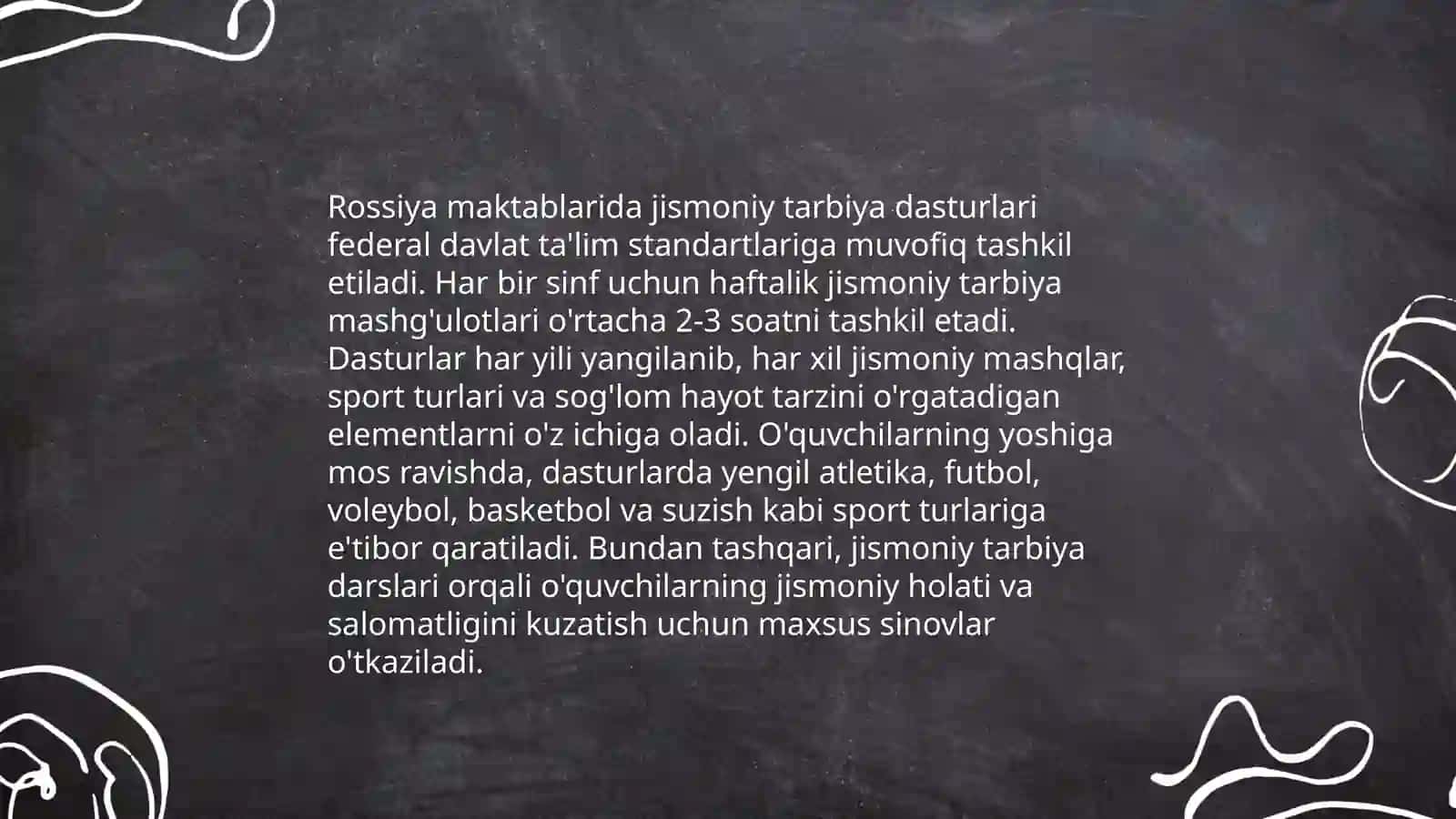 Xorij mamlakatlarida ta'lim tizimida jismoniy tarbiya Rassiya, Ispaniya, Shvesariyada 4