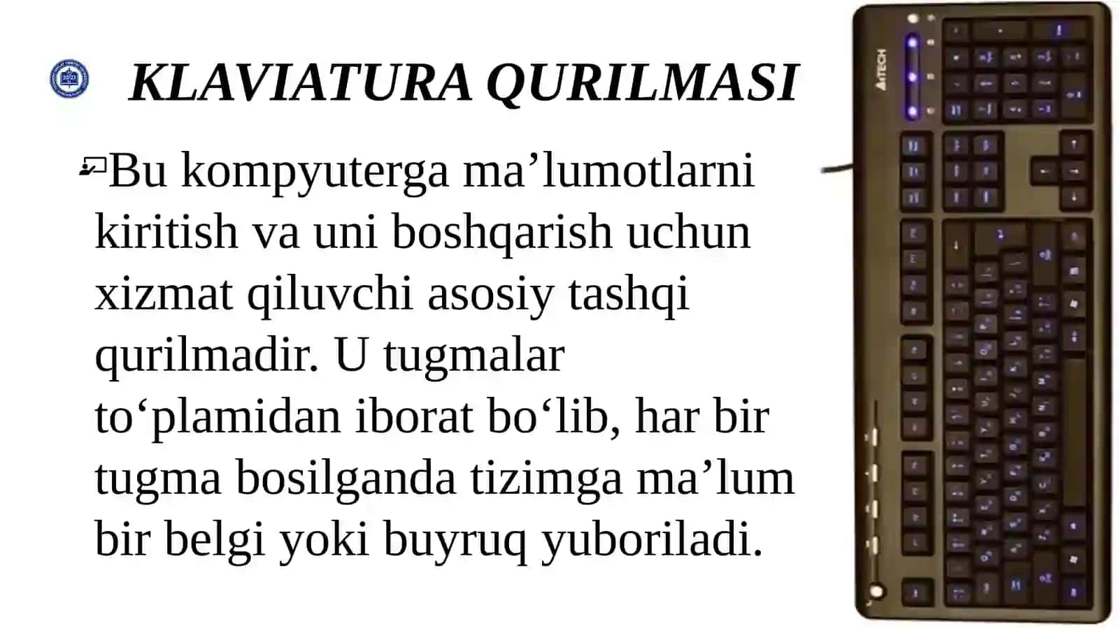 Klaviatura qurilamsi. Tugmachalar guruhlari va vazifalari 4