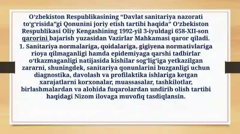 Gigiyena soxasida asosiy vaqonuniy hujjatlar 4