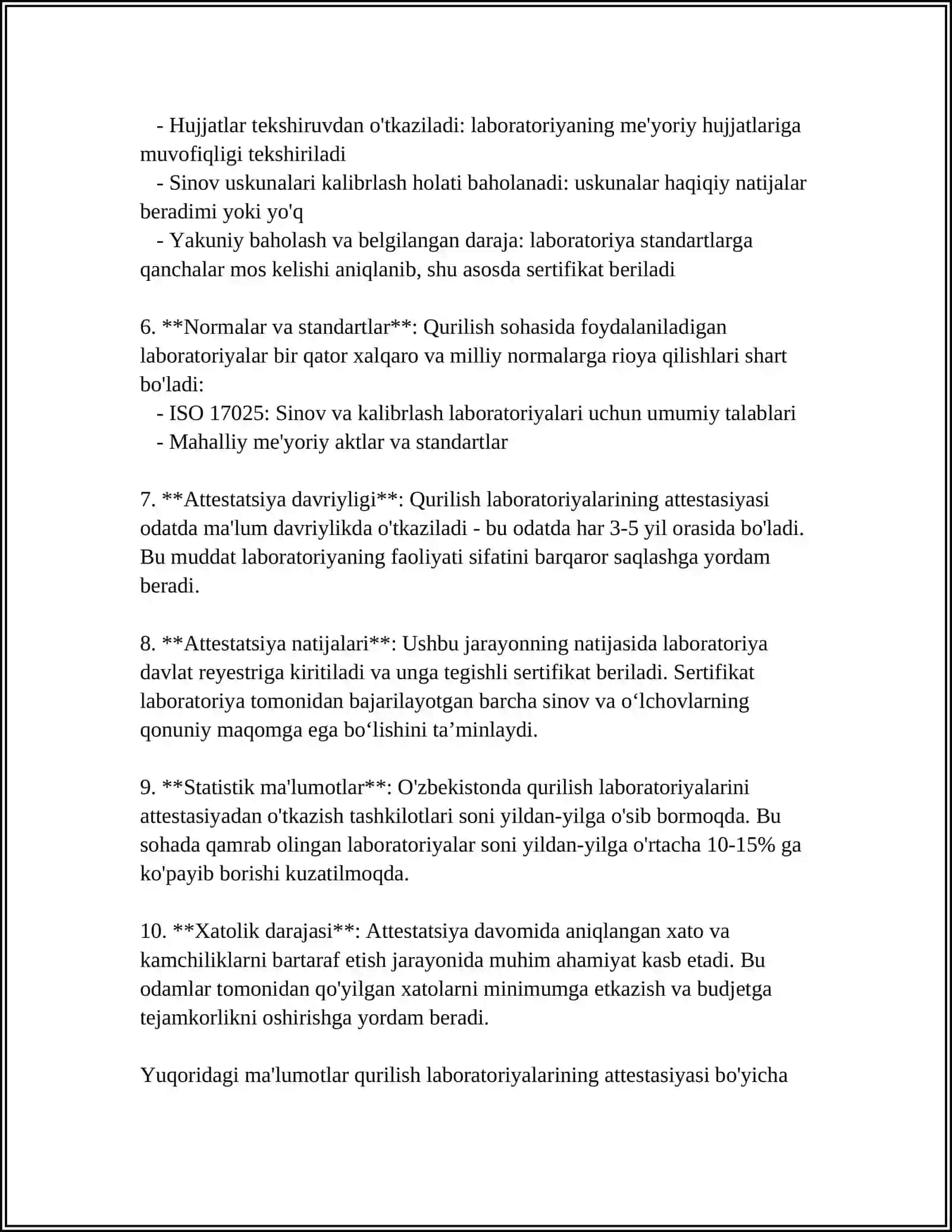 QURILISHDA LABARATORIYALARNI ATTESTATSIYA VA AKKREDATSIYADAN OʼTKAZISH TARTIBLARI 4