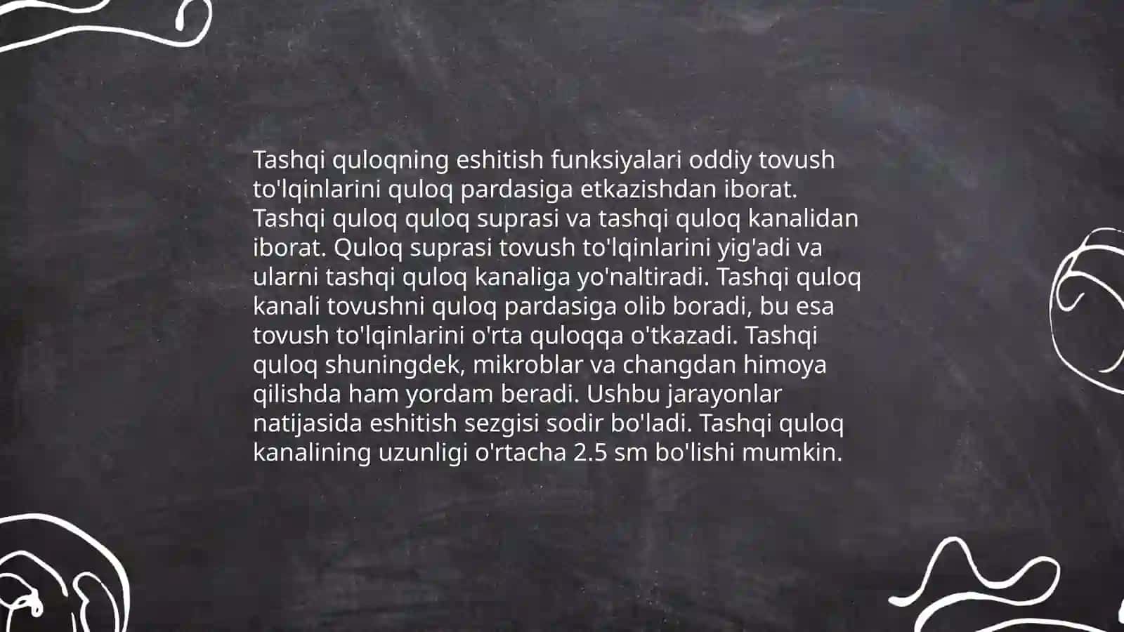 Tashqi quloq faoliyati.Tashqi quloq kasalliklari.O'rta quloq faoliyati.O'rta quloq kasalliklari.Ichki quloq faoliyati.Ichki quloq kasalliklari 4