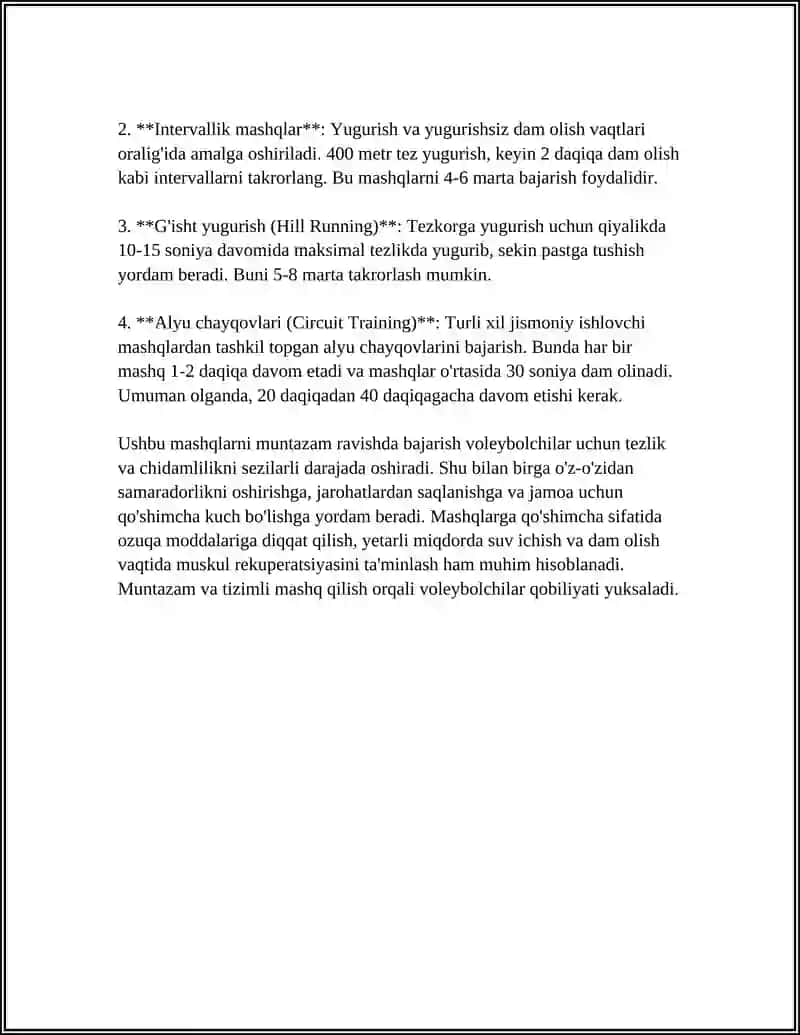 Voleybolchilar uchun tezlik va chidamlilik mashqlari 4