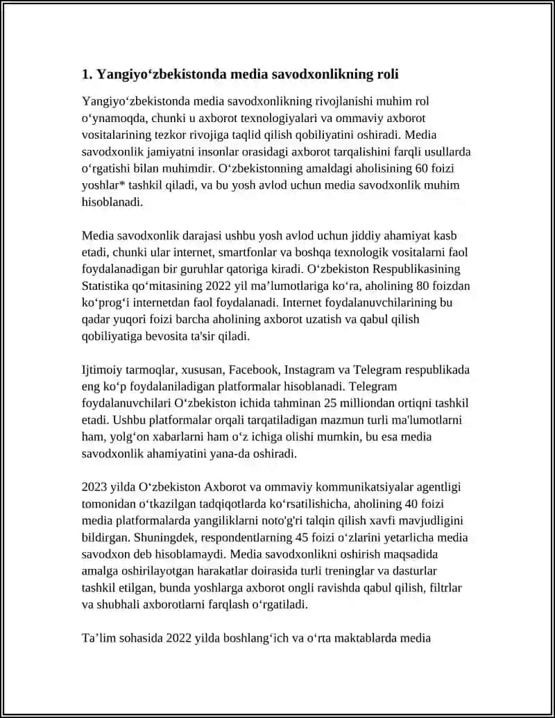 YANGI O‘ZBEKISTONDA MEDIA SAVODXONLIK VA AXBOROT MADANIYATI FANINING O‘TILISHINI AHAMIYATI 4