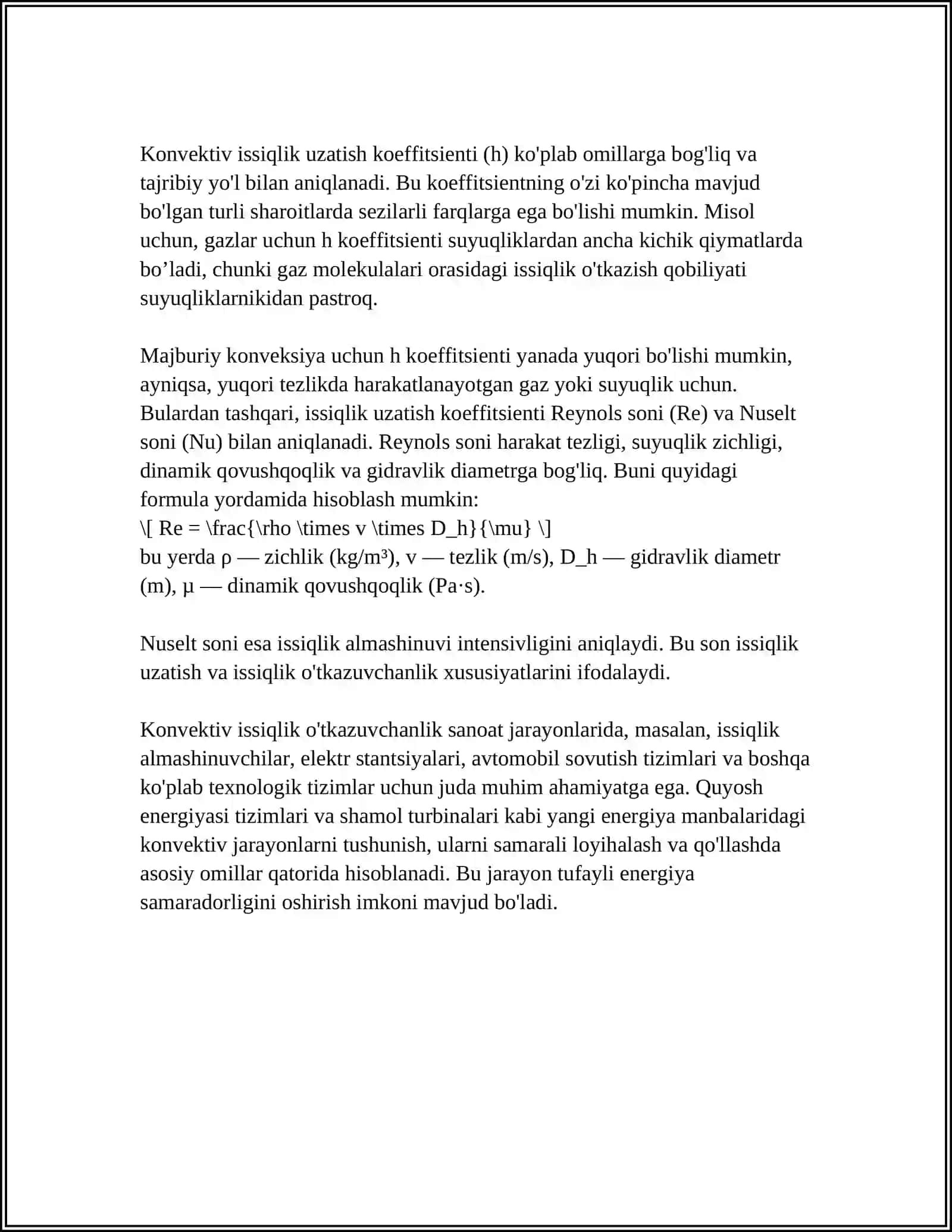 KONVEKTIV ISSIQLIK ALMASHINISHNING KRITERIAL TENGLAMALARI. ISSIQLIK ALMASHINISH JARAYONINI JADALLLASHTIRISH USULLARI. MOLEKULYAR DIFFUZIYA YOKI FIKNING BIRINCHI QONUNI. DIFFUZIYA KOEFFITSIYENTINING FIZIK MAZMUNI VA O'LCHOV BIRLIGI 4