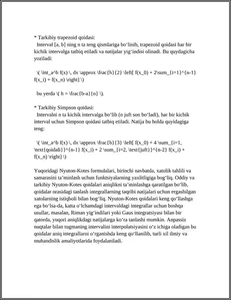 Newton–Cotes formulalari (oddiy va tarkibiy) 4