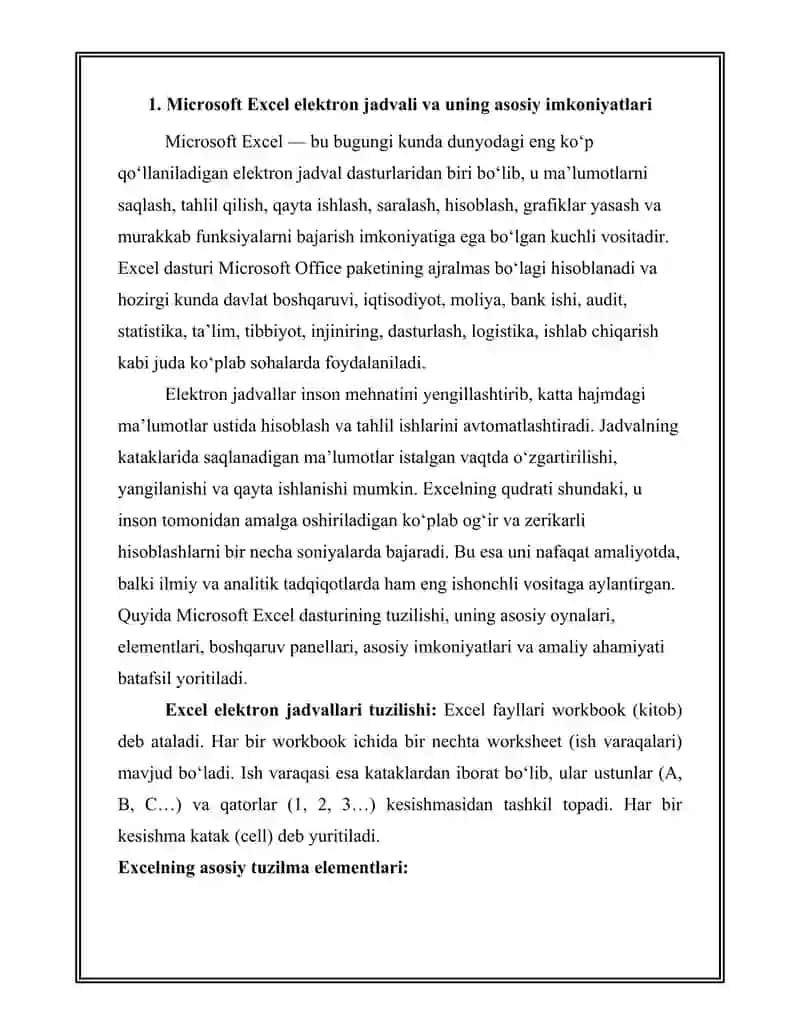 Excel elektron jadvali bilan ishlashi.Ma'lumotlar kiritish va tahrirlash.Excel dasturida avtotoʻlditish va avtohisoblash 4