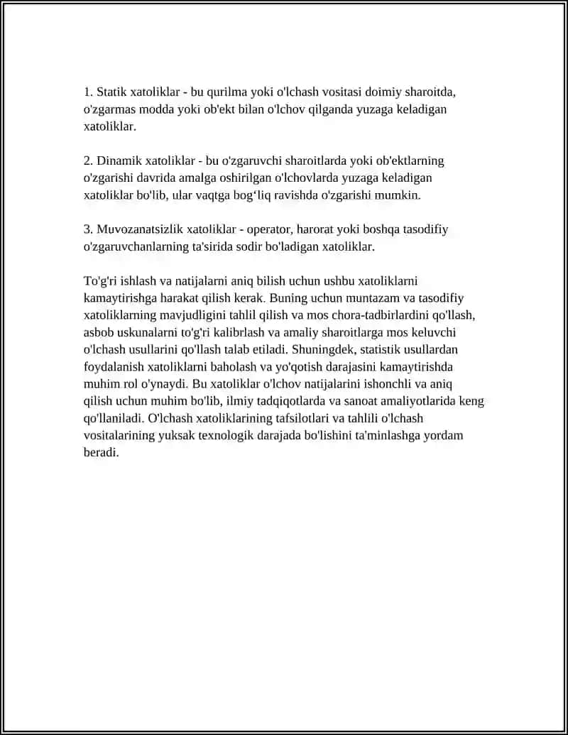 O'LCHASH XATOLIKLARINING TABAQALANISHI. MUNTAZAM VA TASODIFIY XATOLIKLAR 4