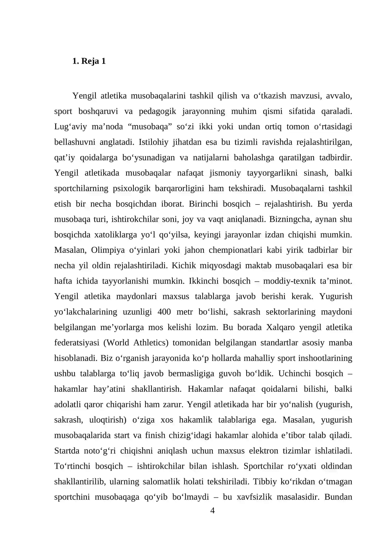 Yengil atlеtika musоbaqalarini tashkil qilish va o’tkazish 4