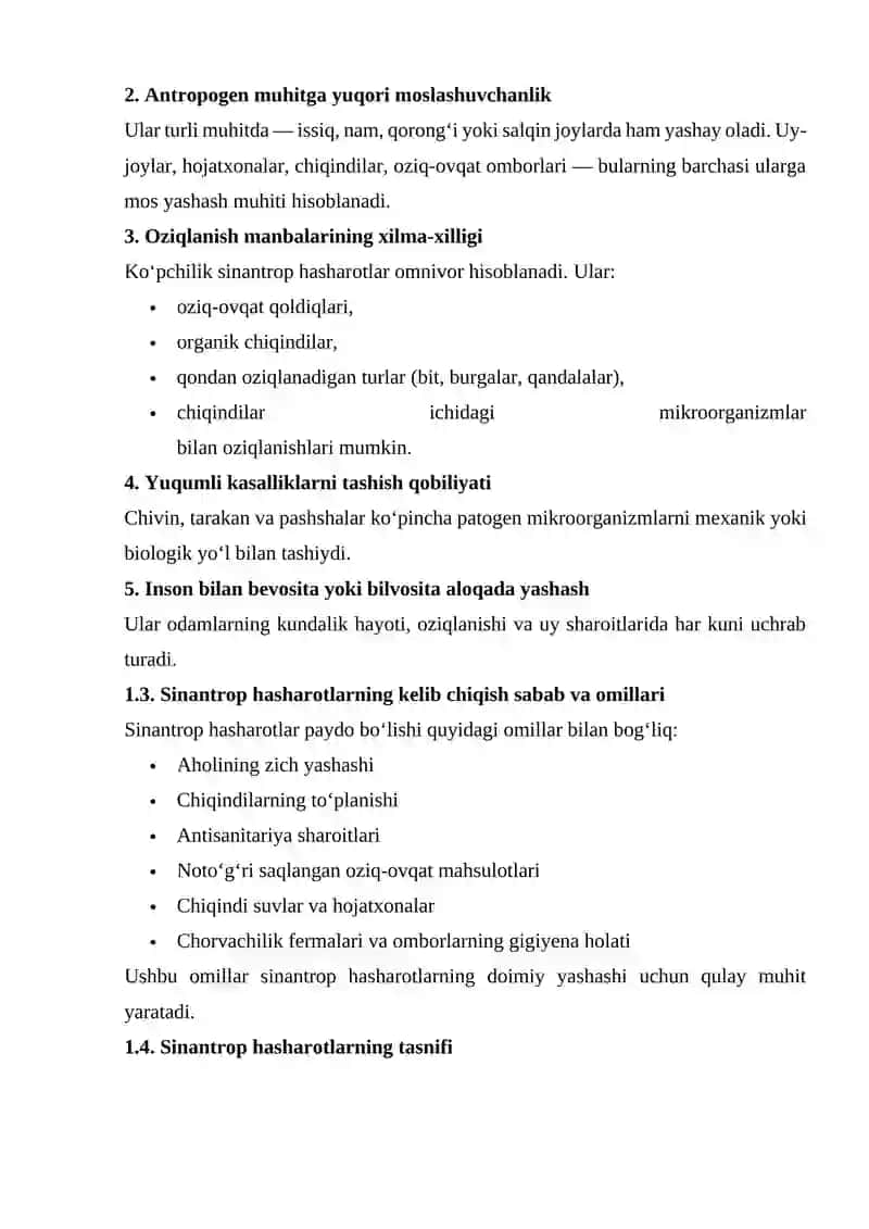 “Sinantrop ko‘rinishdagi hasharotlar va ularning epidemiologik ahamiyati” 4
