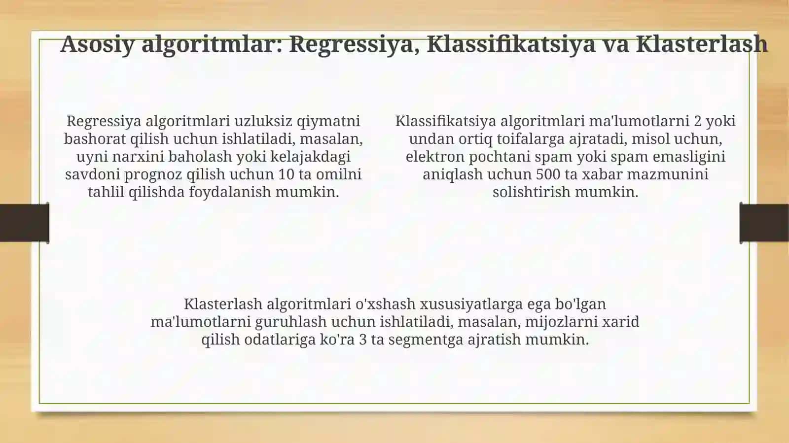 Mashinalarni o'rgatish algoritmlarining ishlash prinsiplari va amaliy qo' llanilishi 4