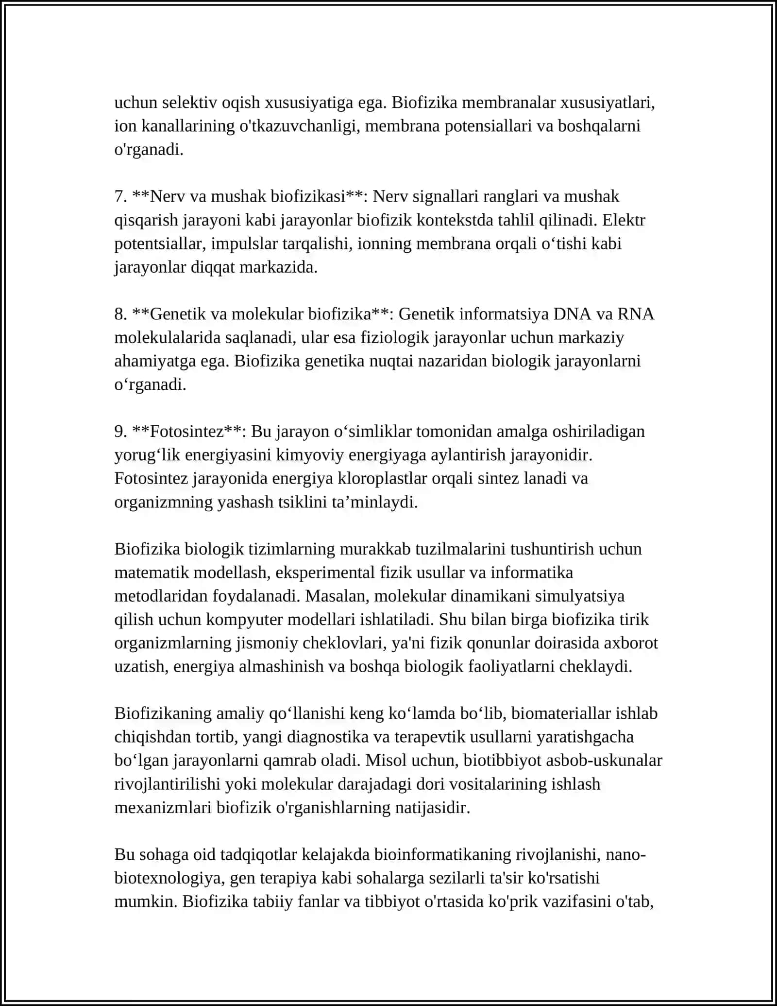 MUSTAQIL ISH Mavzu: BIOFIZIKA ASOSLARI 4