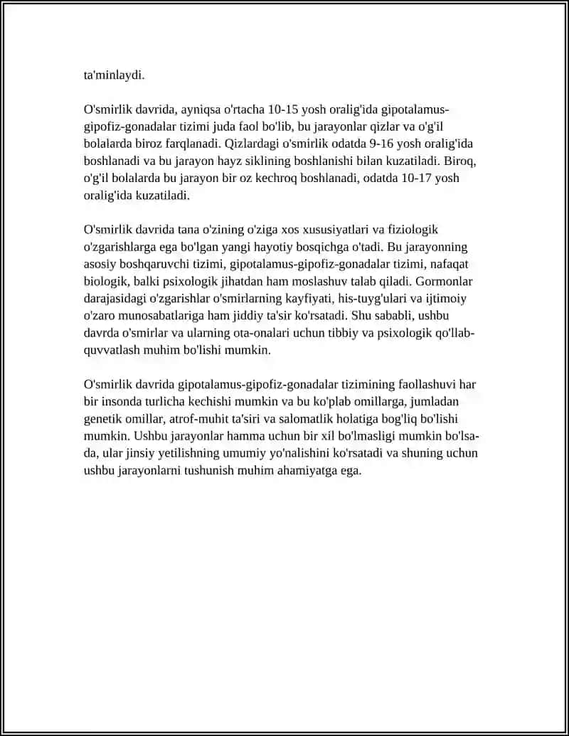 O'SMIRLIK DAVRIDAGI ASOSIY FIZIOLOGIK NEYROGUMORAL O'ZGARISHLAR 4