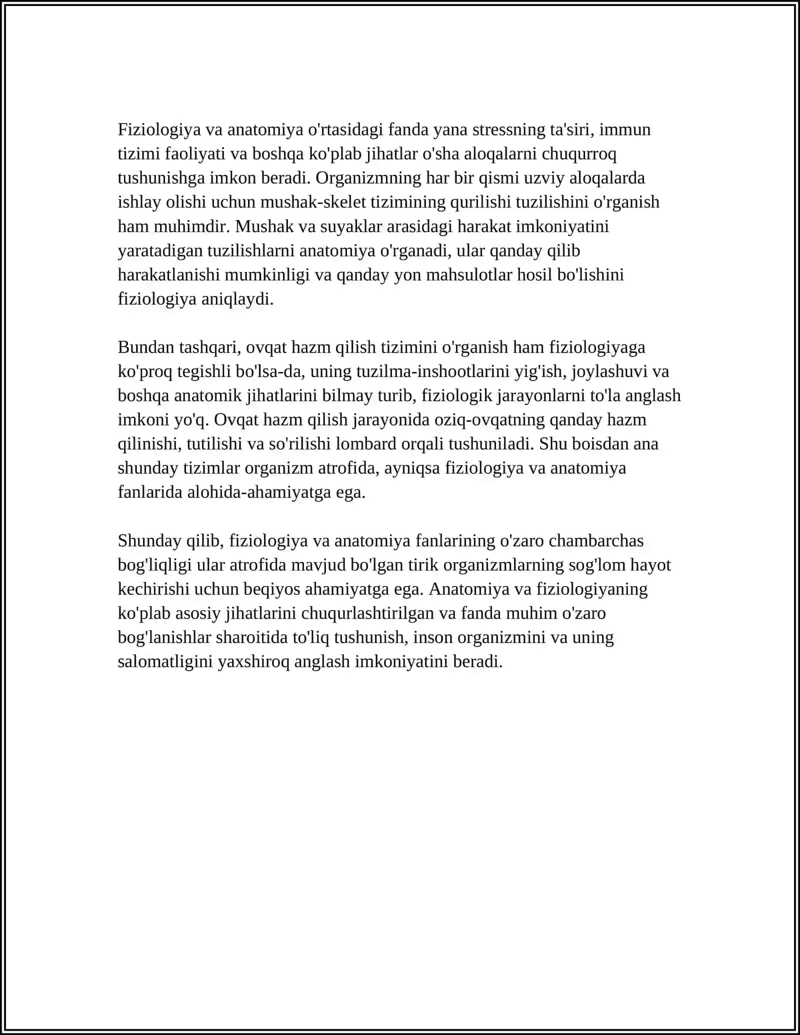 Fiziologiya va Anatomiya o'rtasidagi Fanlararo Aloqalar 4