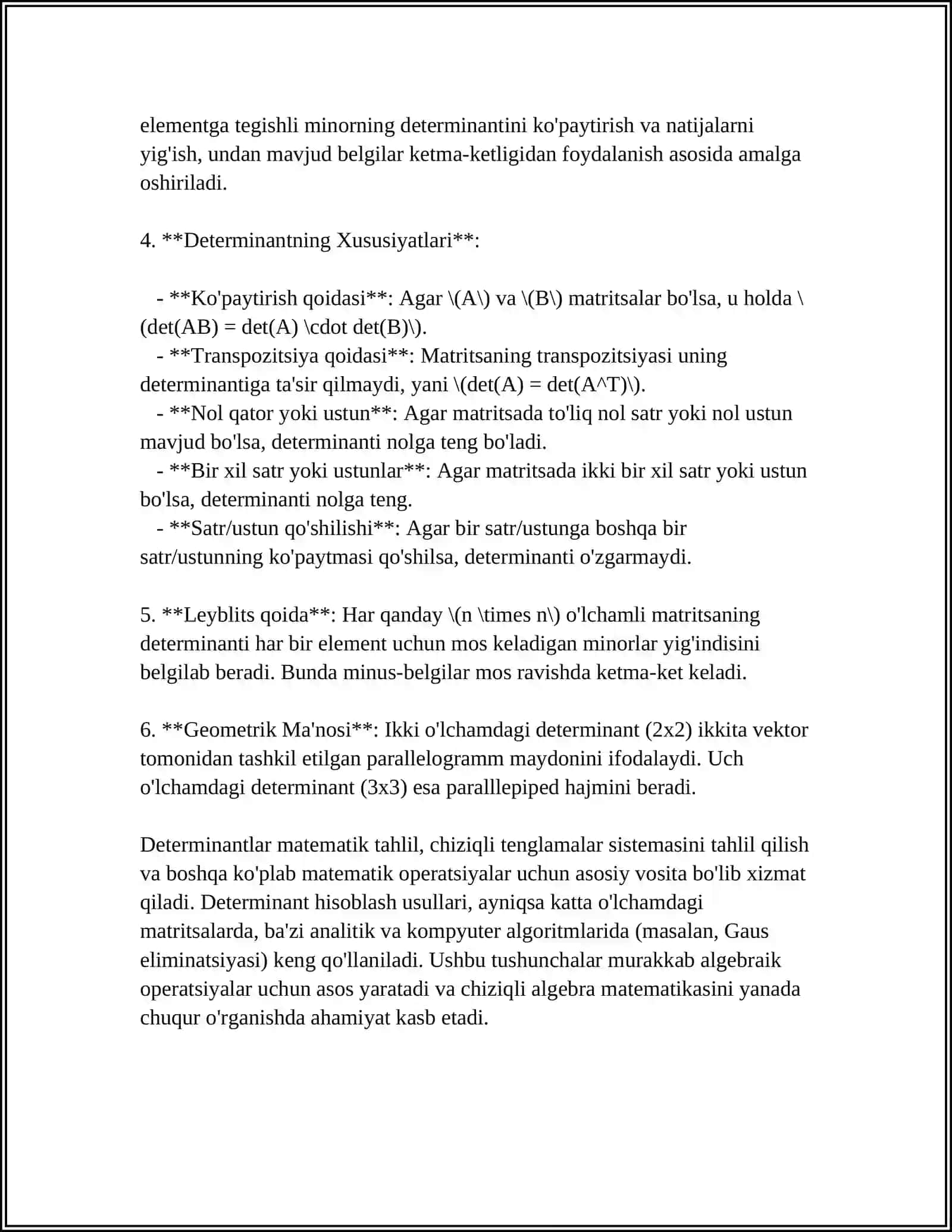 MS EXCEL DASTURIDA DETERMINANTLAR VA TESKARI MATRITSANI HISOBLASHGA DOIR MISOLLAR YECHISH 4