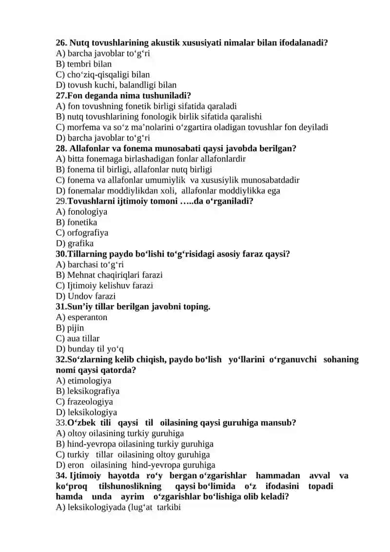 Tilshunoslik fanidan test savollari 4