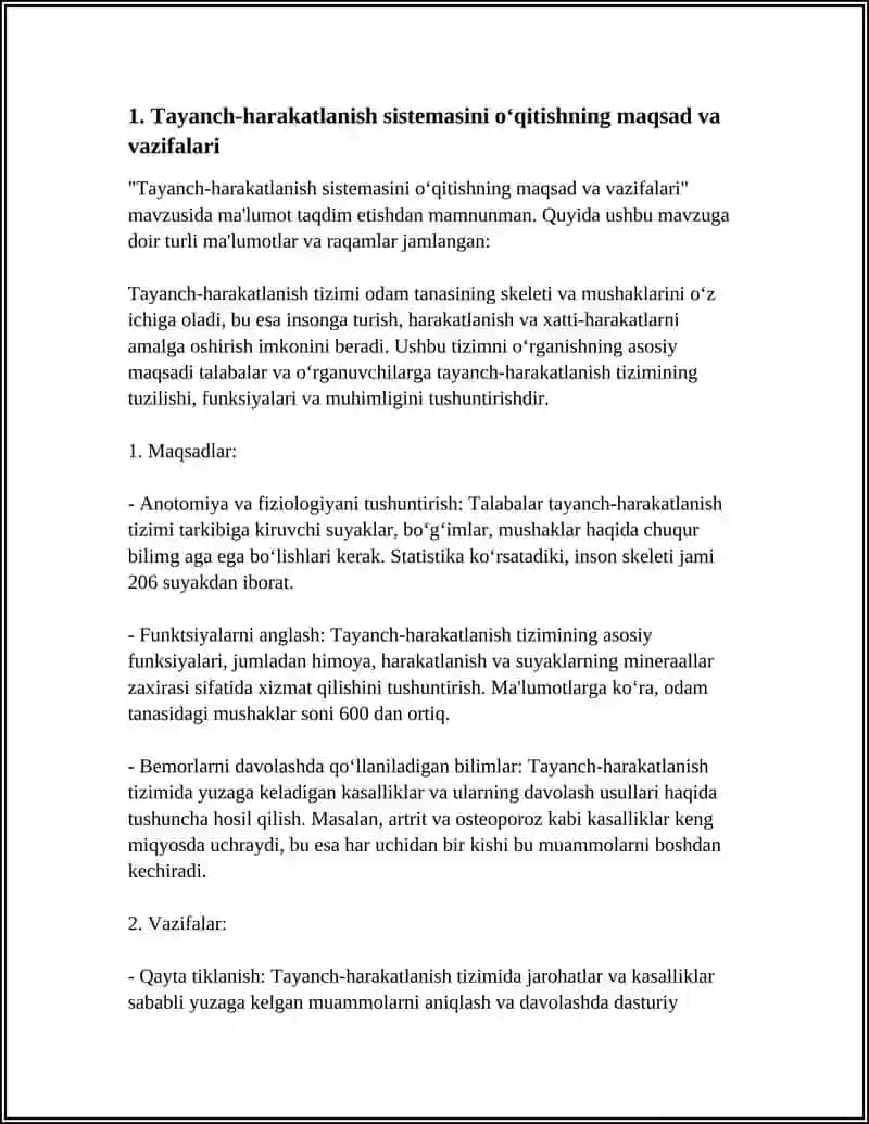 ODAM ORGANIZMI TUZILISHINI OQITISH METODIKASINING XUSUSIY MASALALARI JUMLADAN: “TAYANCH HARAKATLANISH SISTEMASI” MAVZUSINI ORGANISH METODIKASI 4