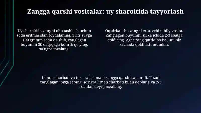 Korroziyaning uy sharoitida olib tashlash usullari 4