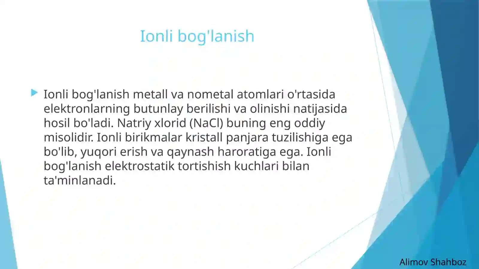 Kimyoviy bog'lanishning hasil bo'lishi 4
