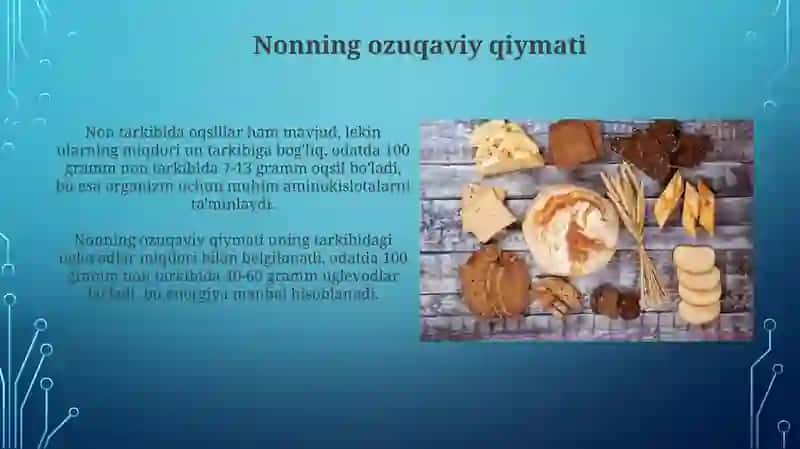 Non mahsulotlari assortimenti, ozuqaviy qiymati 4