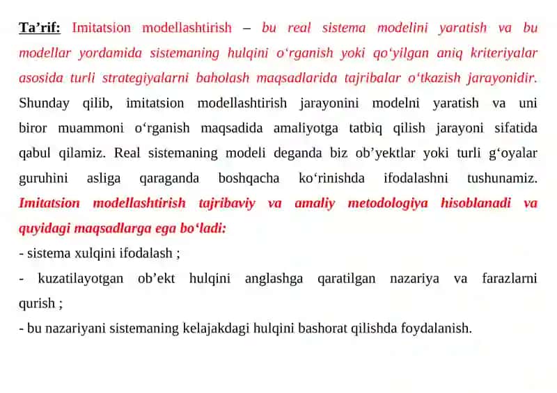 IMITATSION MODELLASHTIRISH 4