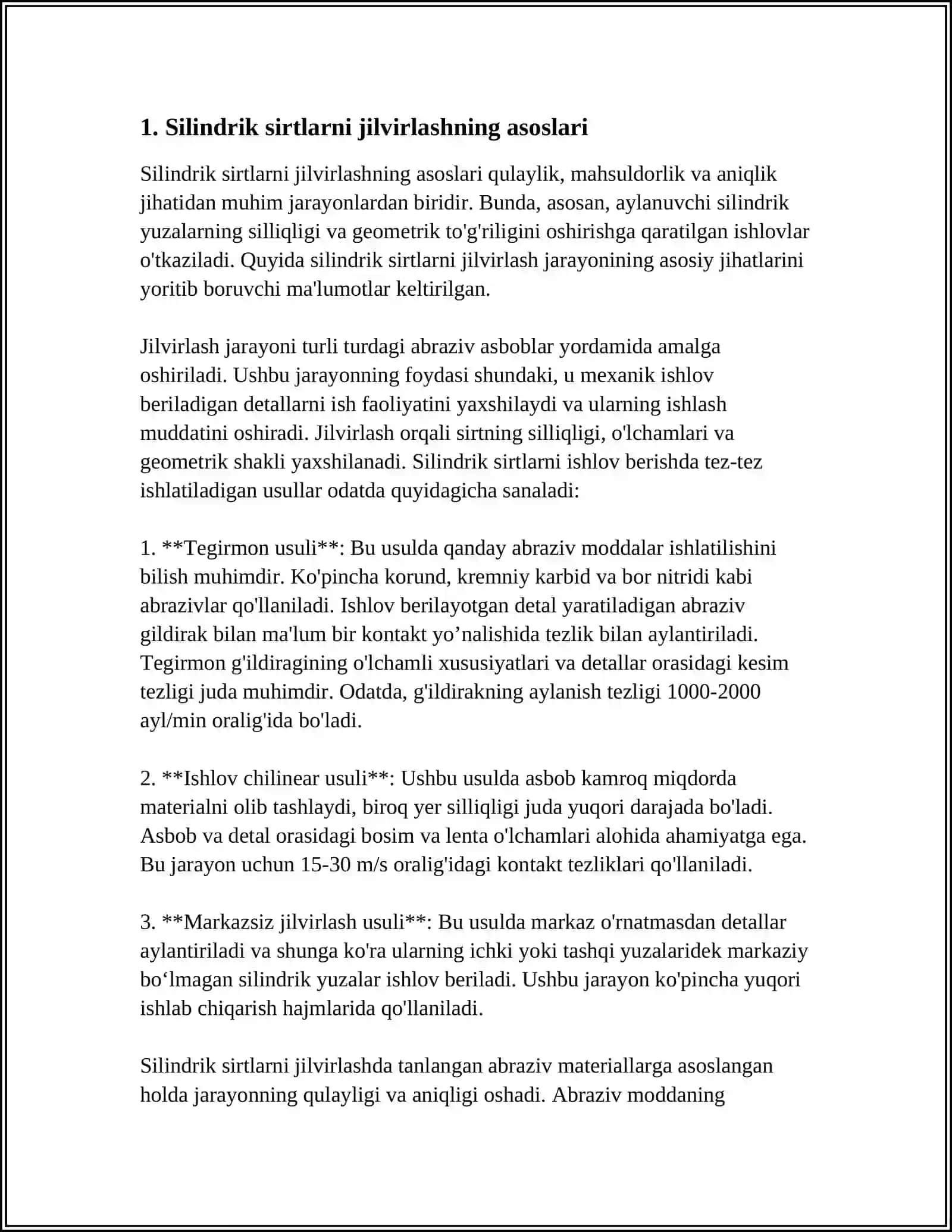 SILINDRIK SIRTLARNI JILVIRLASH DASTGOXLARIGA ORNATILUVCHI MOSLAMALARNI ORGANISH 4