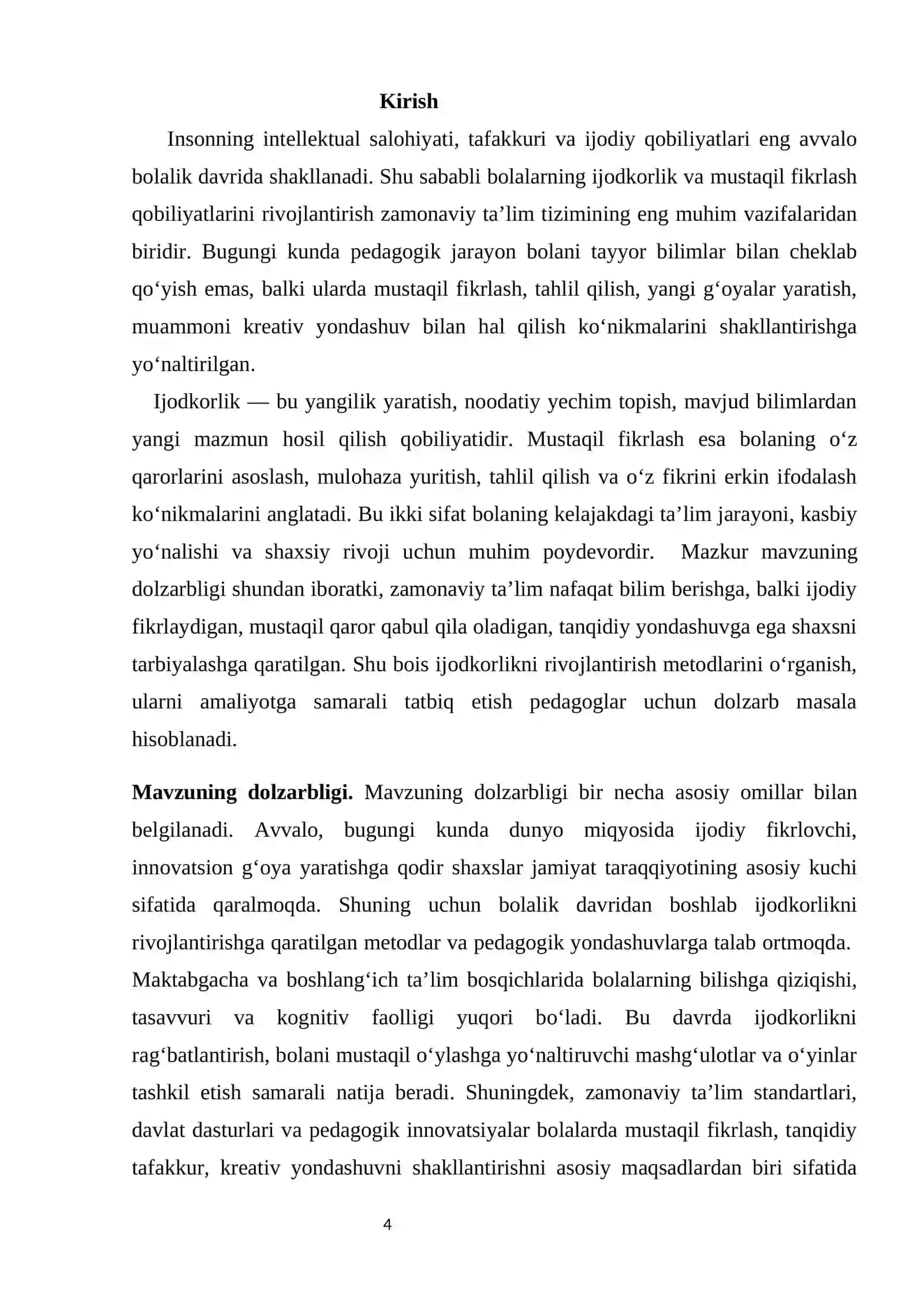 Bolalarning ijodkorlik va mustaqil fikrlashini o'rganish metodlari 4