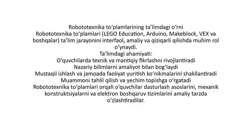 Zamonaviy “Robototexnika” to‘plamlarining imkoniyatlari 4