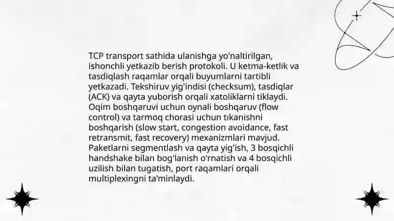 TCP/IP sathi, vazifalariqo'llaniladigan asosiy protokollari 4