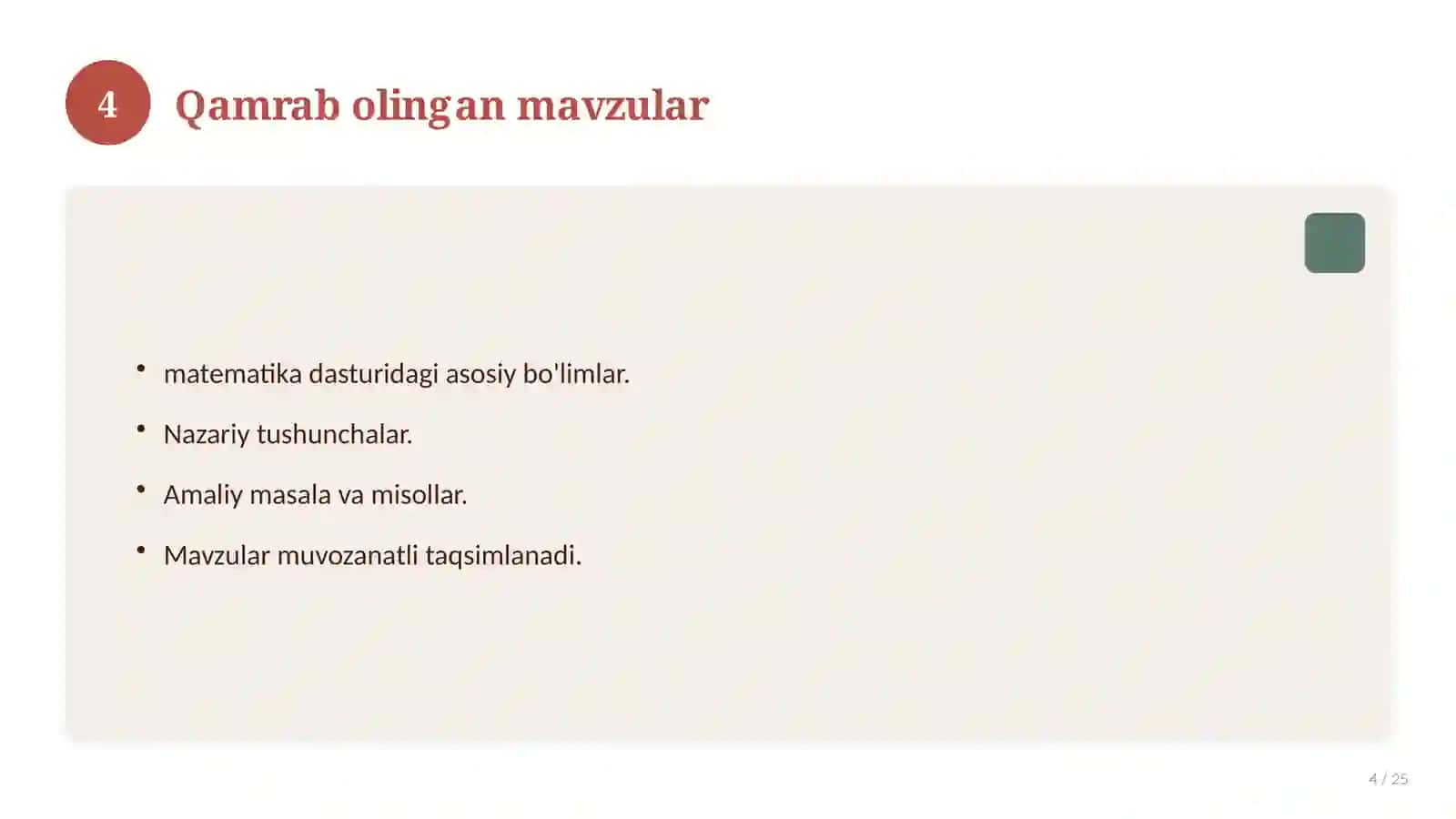 Matematika fanidan 10-sinf test savollari to'plami 4
