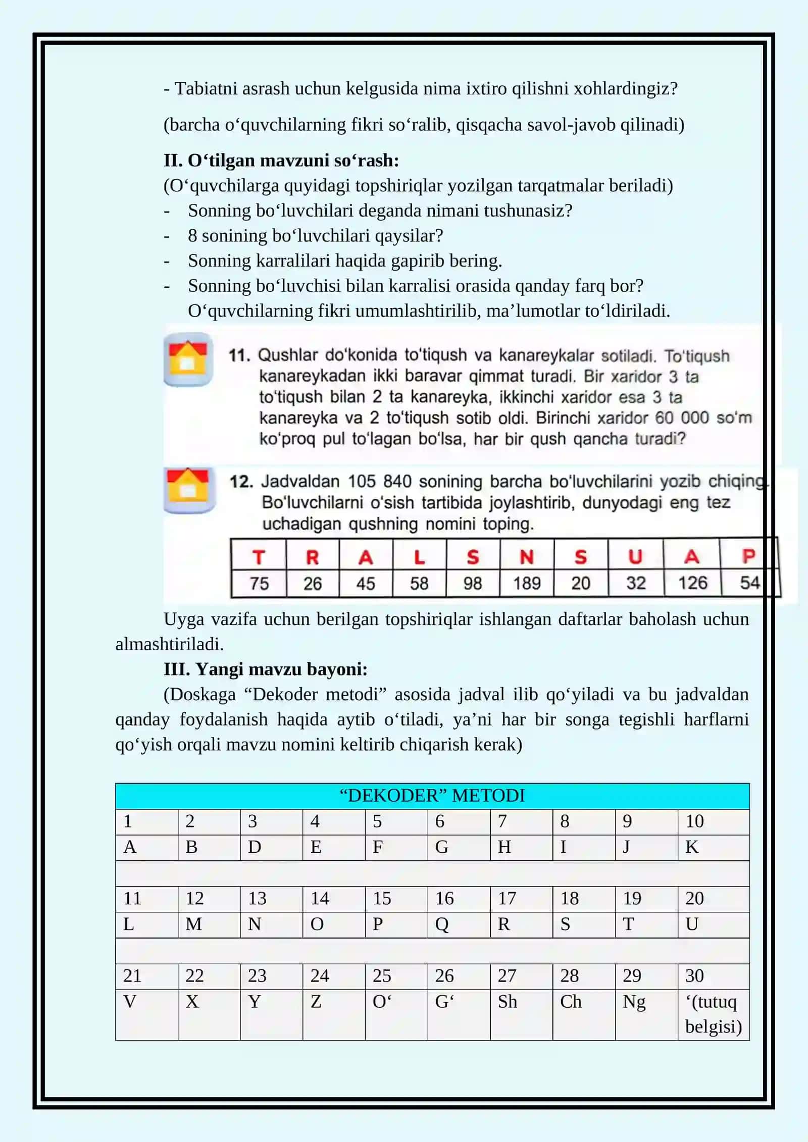 3-SINFLAR UCHUN MATEMATIKA FANIDAN OCHIQ DARS ISHLANMASI 4