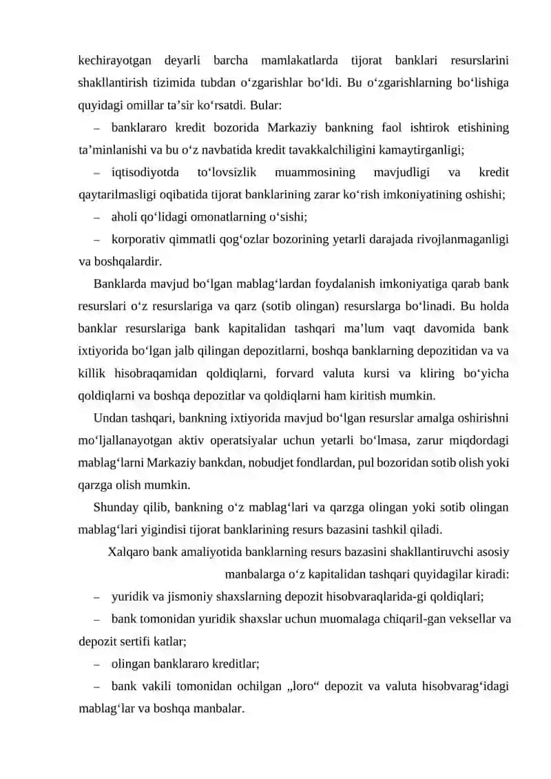 Tijorat banklarining aktiv operatsiyalari mohiyati va ularning joylashish 4