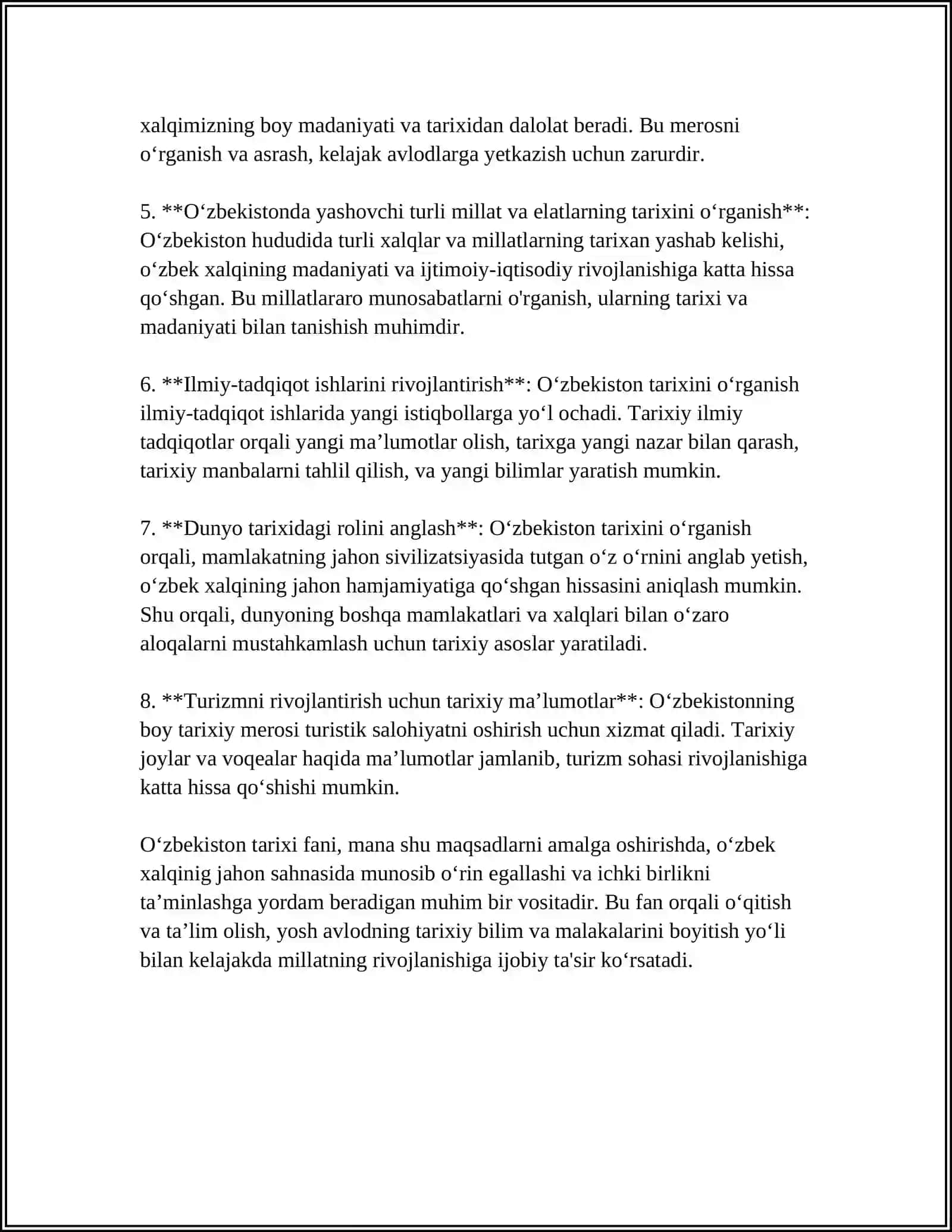 O‘ZBEKISTON TARIXI” FANI PREDMETI, MAQSAD VA VAZIFALARI 4