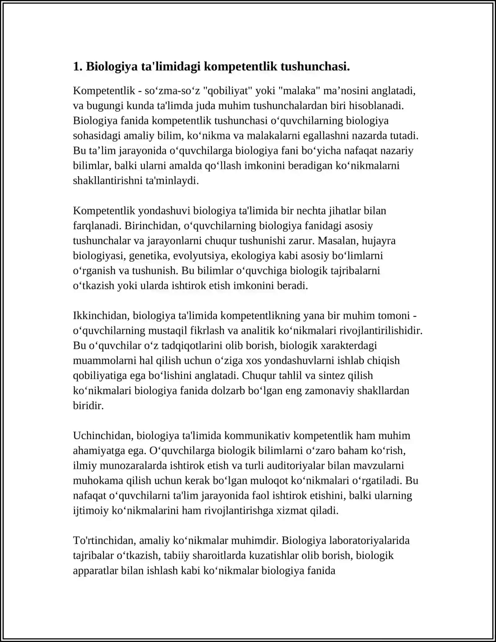 BIOLOGIYANI O'QITISHDA O'QUVCHILARDA KOMPITENTLIKNI RIVOJLANTIRISH 4