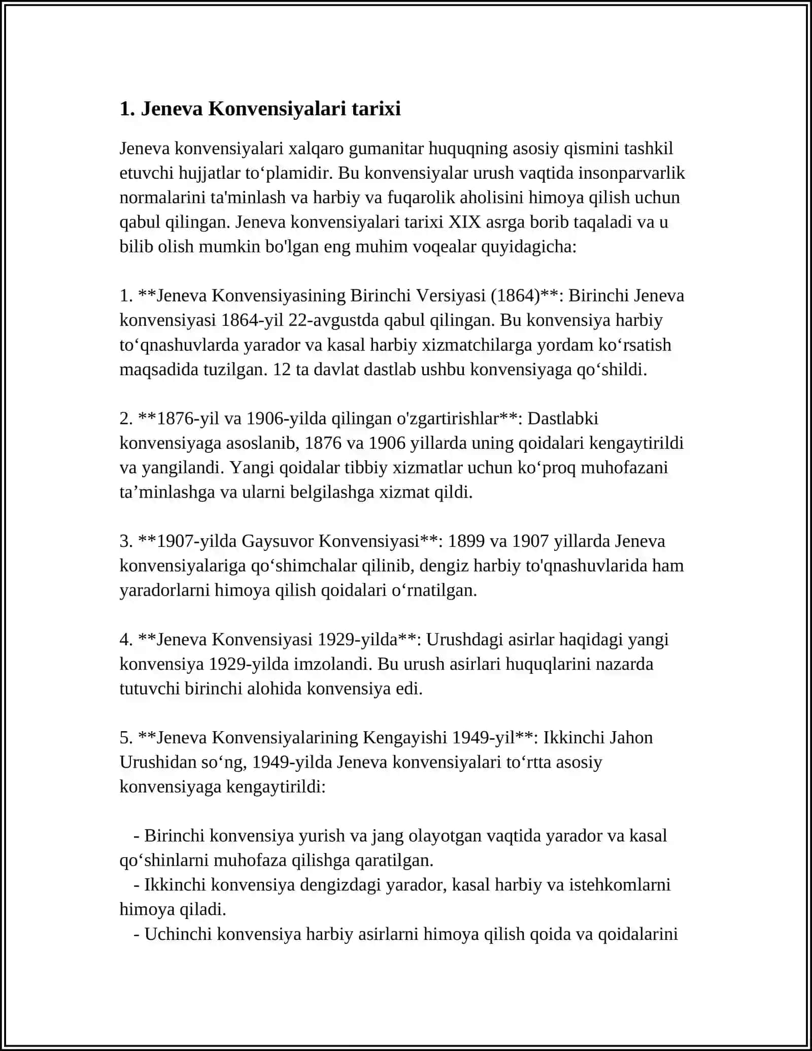 QUROLLI MOJAROLAR HAQIDA TUSHUNCHA 1949 - YIL 12 - AVGUSTDAGI XALQARO QUROLLI MOJAROLAR QURBONLARNI HIMOYA QILISH JENEVA KONVENSIYALARI 4