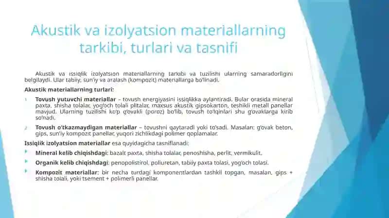 Akustik va izolyatsion materiallarini qo'llash. 4