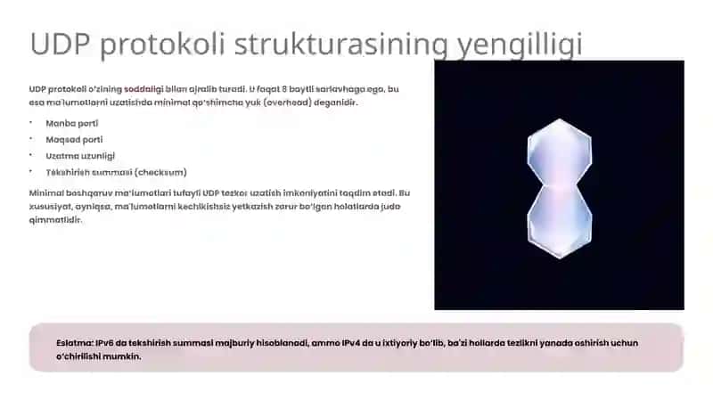 UDP Protokolining Yengil va Real Vaqtli Ilovalardagi Qo‘llanilishi va Afzalliklari 4