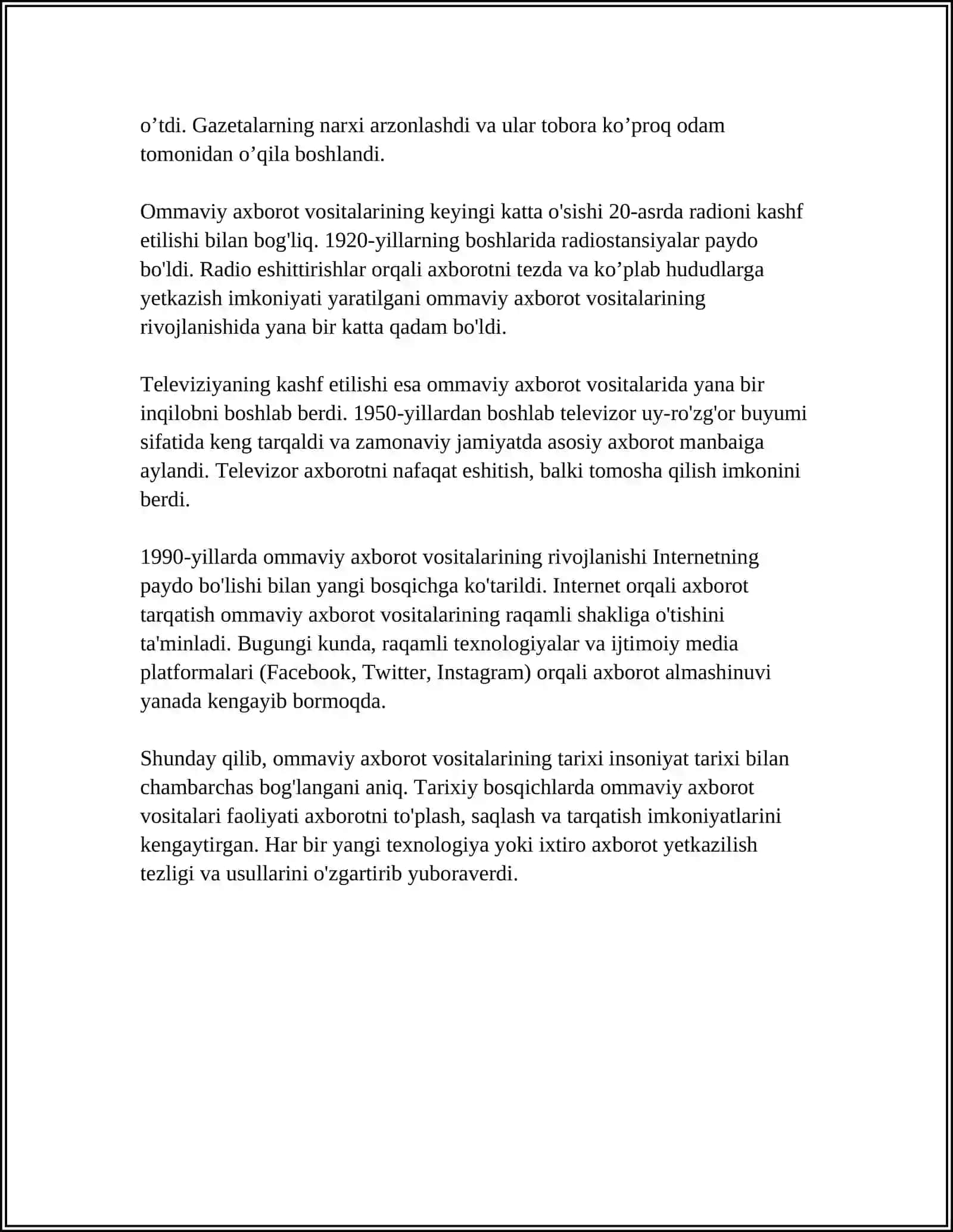 O'ZBEKISTON RESPUBLIKASIDA OMMAVIY AXBOROT VOSITALARINING FAOLIYATI 4