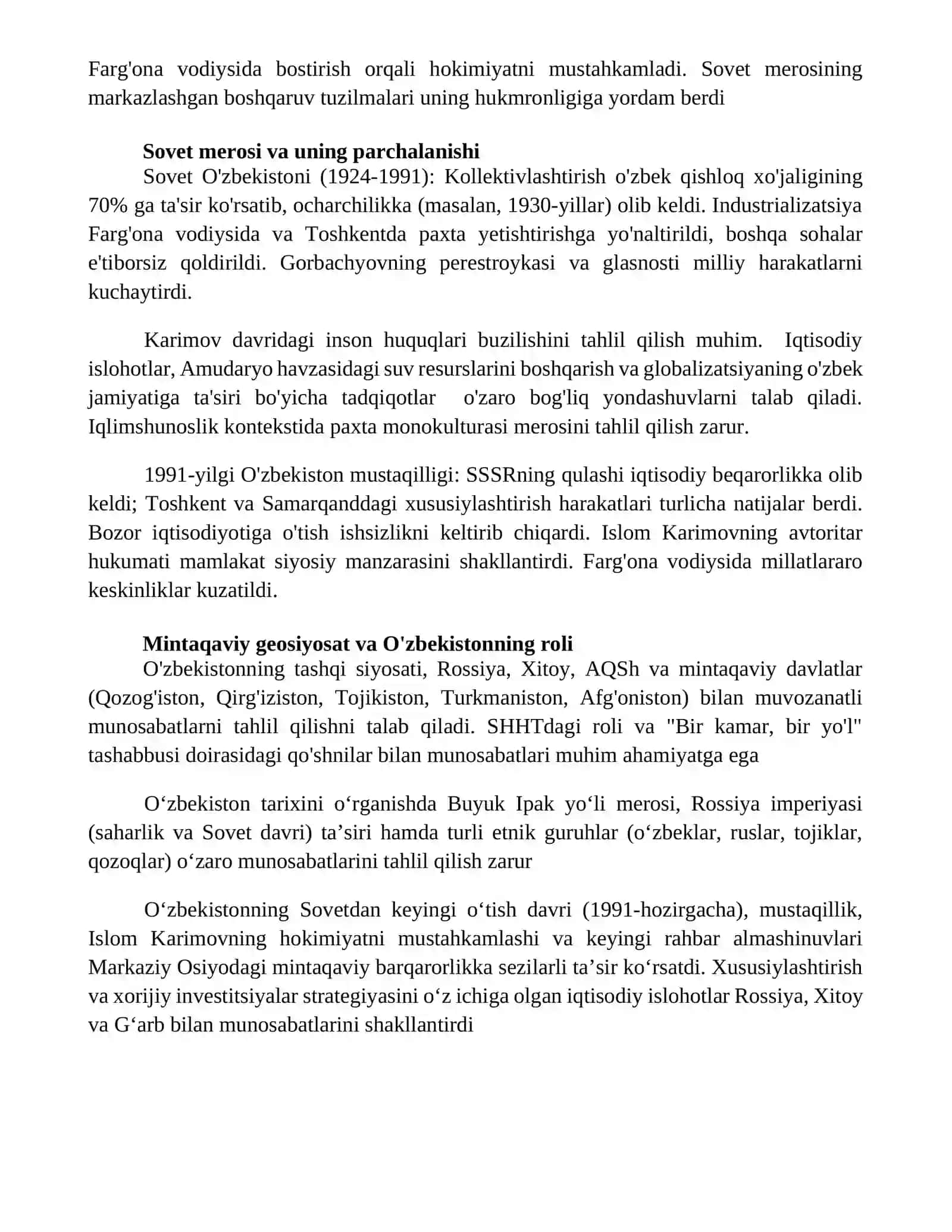 Oʻzbekiston eng yangi tarixi fanning fan sifatidagi ahamiyati 4