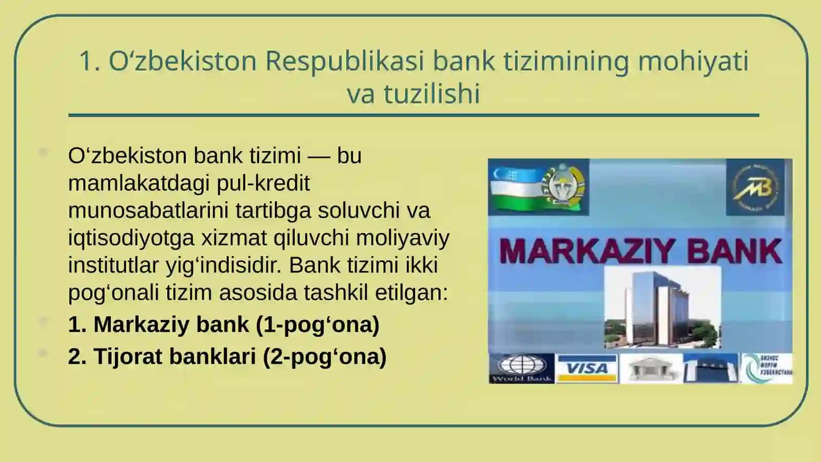 O'zbekiston Respublikasi bank tizimi va uni kapitallashish darajasi 4
