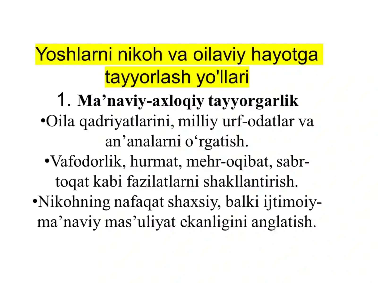 Yoshlarni nikoh va oilaviy hayotga tayyorlash 4